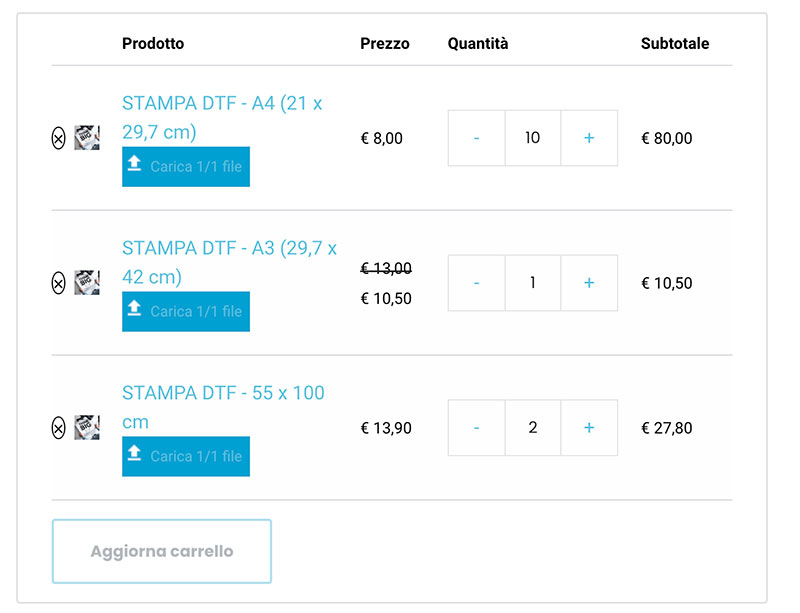 upload file di stampa DTF