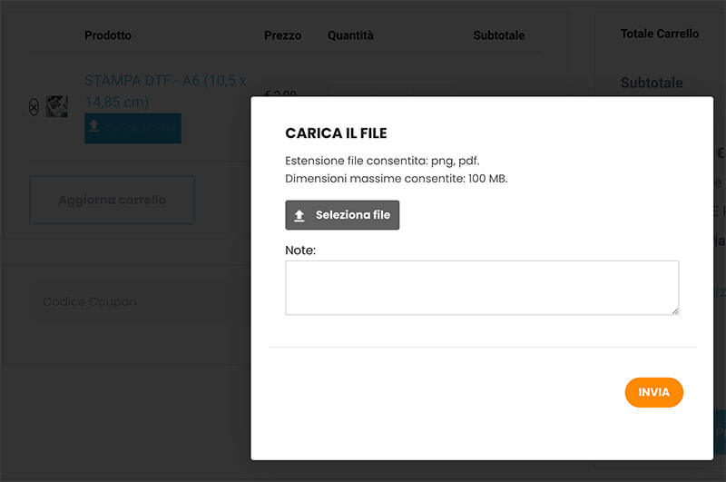 upload file di stampa DTF
